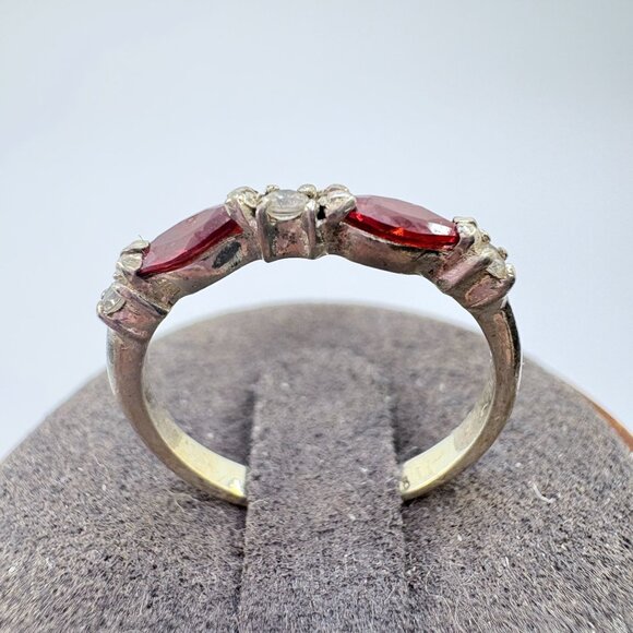 VTG Sterling Silver 925 Red & White Cubic Zirconia Statement Ring Size 6 - Picture 2 of 7